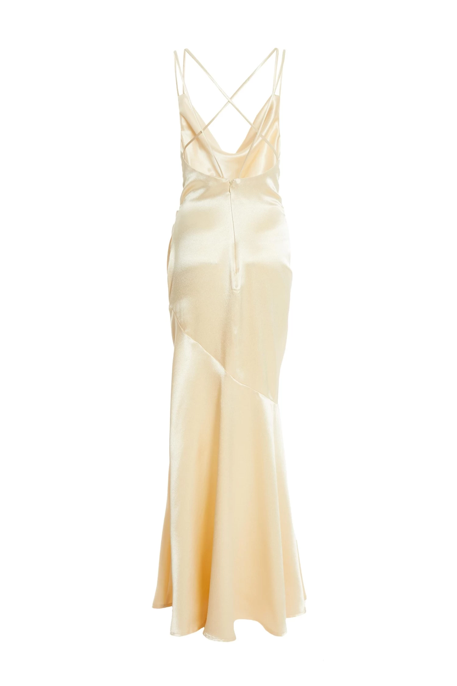 Champagne Satin Cross Back Maxi Dress 5 Champagne Satin Cross Back Maxi Dress - Image 5