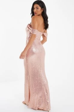 Blush Pink Sequin Ruched Maxi Dress 8 Blush Pink Sequin Ruched Maxi Dress -Women Clothing Sale 00100035947 XB