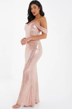 Blush Pink Sequin Ruched Maxi Dress 9 Blush Pink Sequin Ruched Maxi Dress -Women Clothing Sale 00100035947 XS