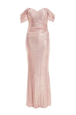 Blush Pink Sequin Ruched Maxi Dress