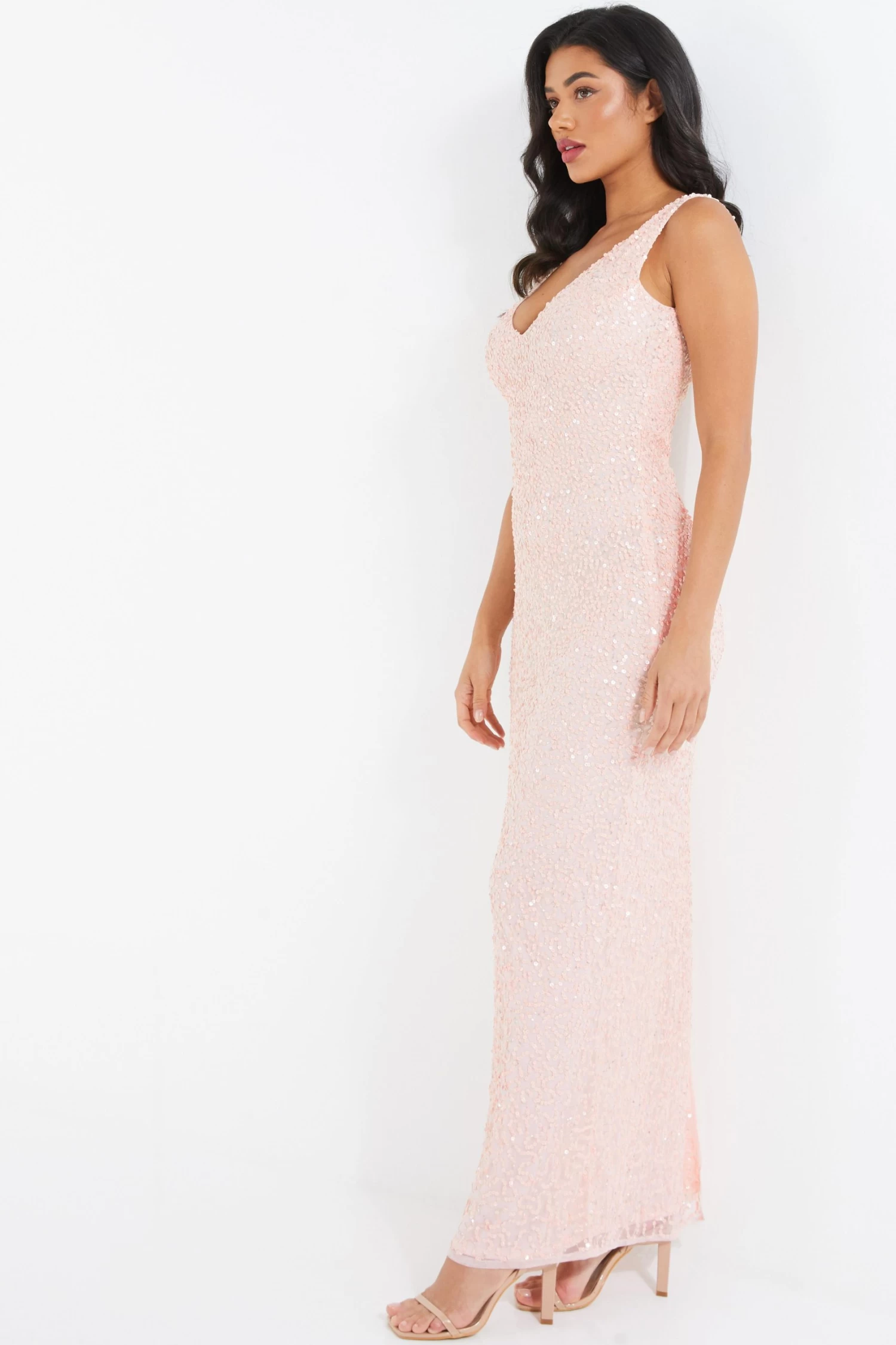 Nude Sequin Maxi Dress 4 Nude Sequin Maxi Dress - Image 4