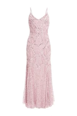 Pink Sequin Fishtail Maxi Dress