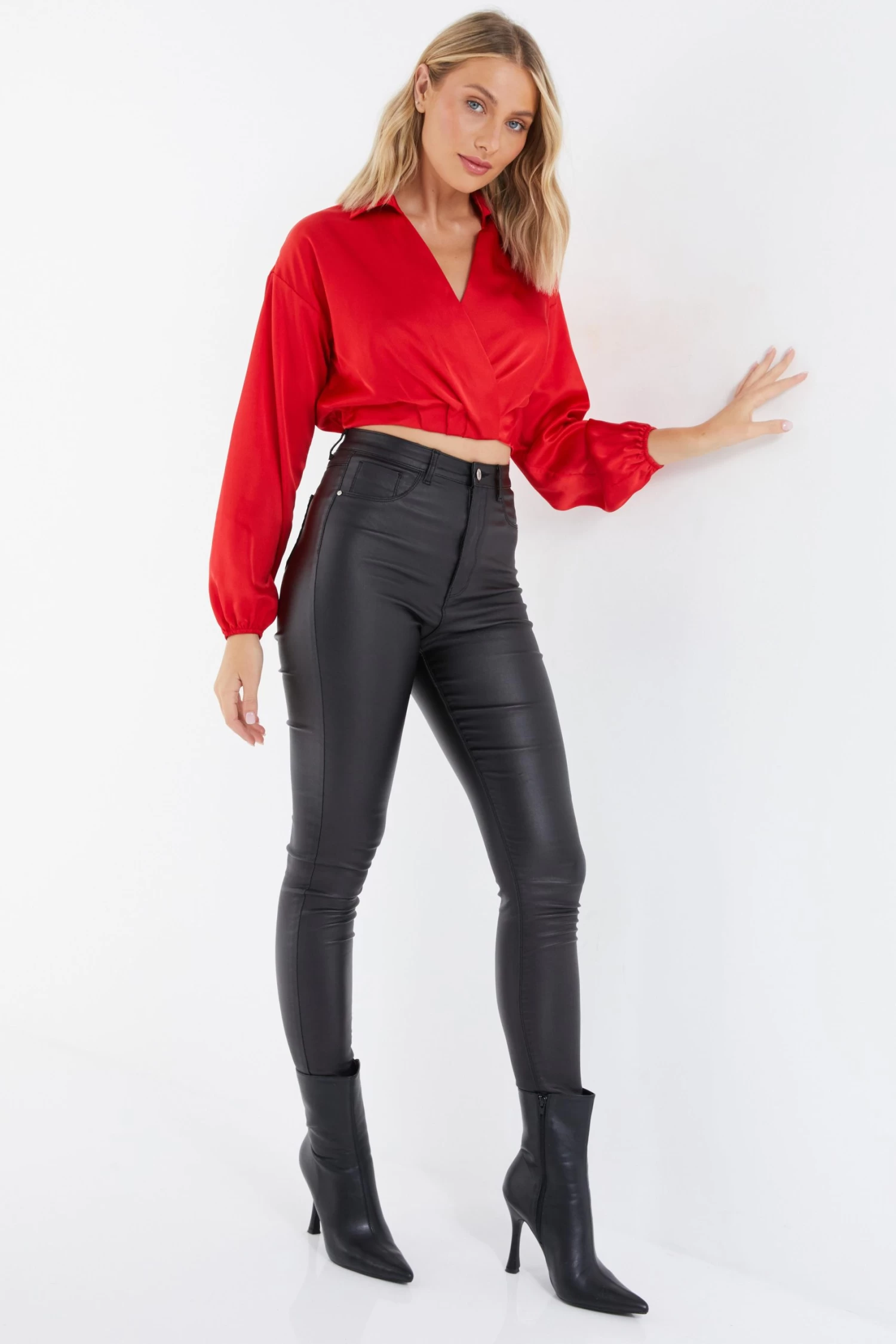 Red Satin Wrap Crop Top 4 Red Satin Wrap Crop Top - Image 4