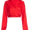 Red Satin Wrap Crop Top