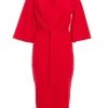 Red Tie Front Midi Dress