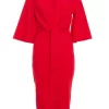 Red Tie Front Midi Dress