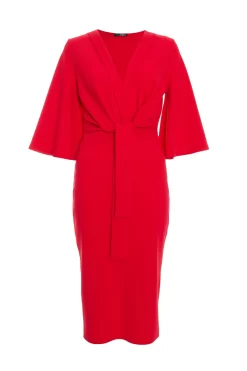 Red Tie Front Midi Dress