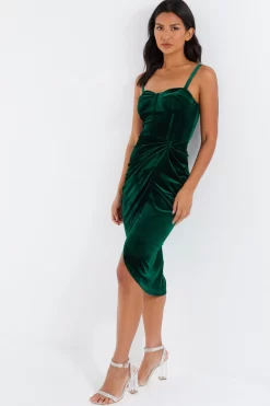 Bottle Green Velvet Ruched Midi Dress 9 Bottle Green Velvet Ruched Midi Dress -Women Clothing Sale 00100036001 XS scaled