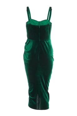Bottle Green Velvet Ruched Midi Dress 10 Bottle Green Velvet Ruched Midi Dress -Women Clothing Sale 00100036001 ZB
