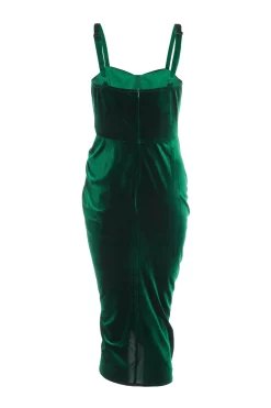 Bottle Green Velvet Ruched Midi Dress 10 Bottle Green Velvet Ruched Midi Dress -Women Clothing Sale 00100036001 ZB scaled