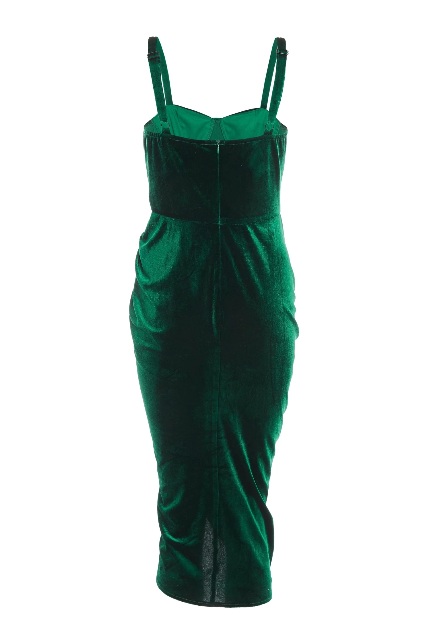 Bottle Green Velvet Ruched Midi Dress 5 Bottle Green Velvet Ruched Midi Dress - Image 5