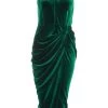 Bottle Green Velvet Ruched Midi Dress