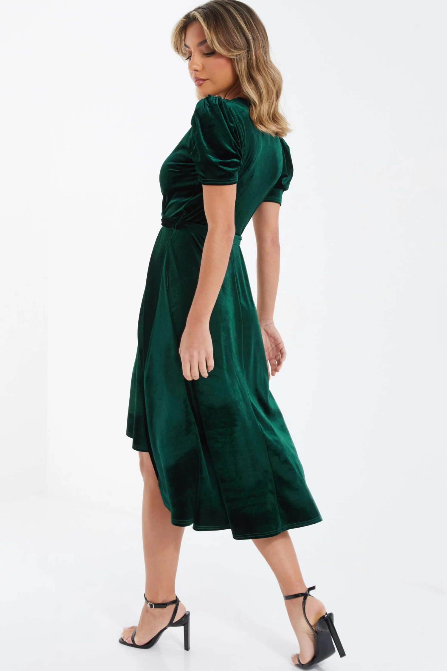 Bottle Green Velvet Wrap Midi Dress 3 Bottle Green Velvet Wrap Midi Dress - Image 3