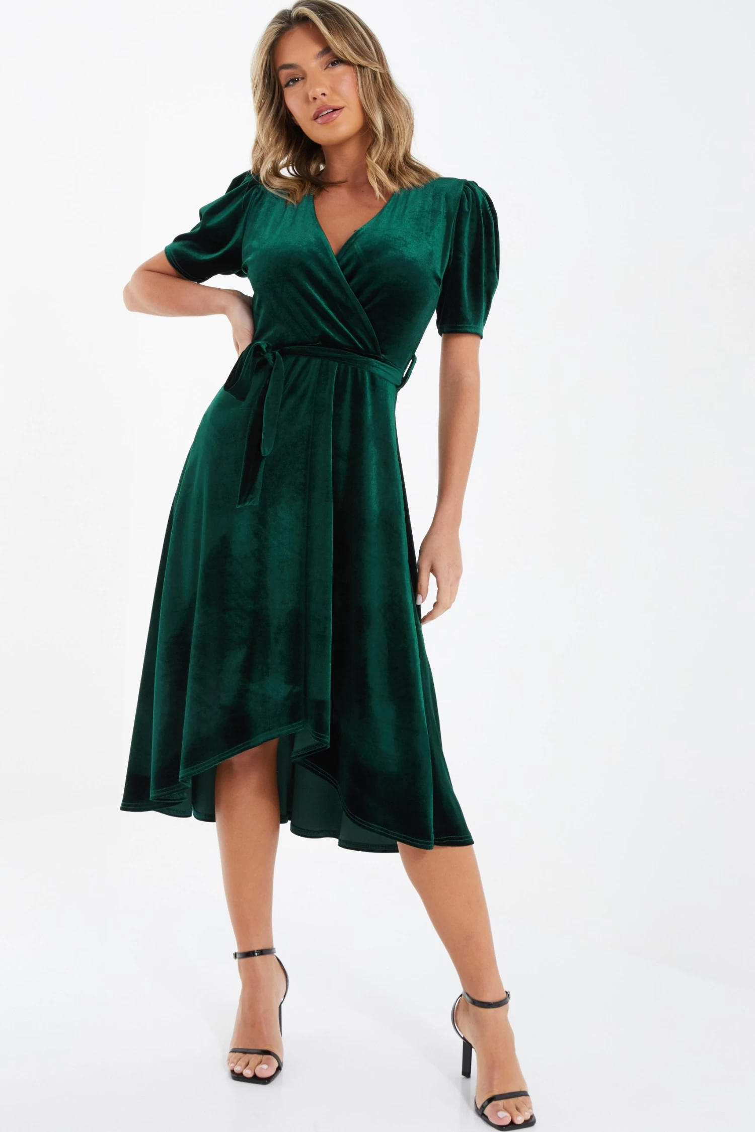 Bottle Green Velvet Wrap Midi Dress 2 Bottle Green Velvet Wrap Midi Dress - Image 2