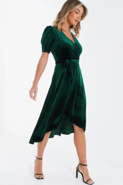 Bottle Green Velvet Wrap Midi Dress 9 Bottle Green Velvet Wrap Midi Dress -Women Clothing Sale 00100036005 XS scaled