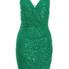 Green Sequin Wrap Mini Dress