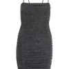 Grey Glitter Ruched Bodycon Mini Dress