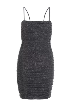 Grey Glitter Ruched Bodycon Mini Dress