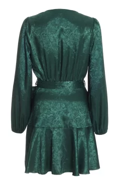 Bottle Green Satin Jacquard Floral Mini Dress -Women Clothing Sale 00100036024 ZB scaled