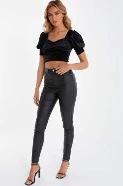 Black Velvet Glitter Polka Dot Crop Top 9 Black Velvet Glitter Polka Dot Crop Top -Women Clothing Sale 00100036034 XS scaled