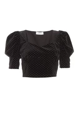 Black Velvet Glitter Polka Dot Crop Top