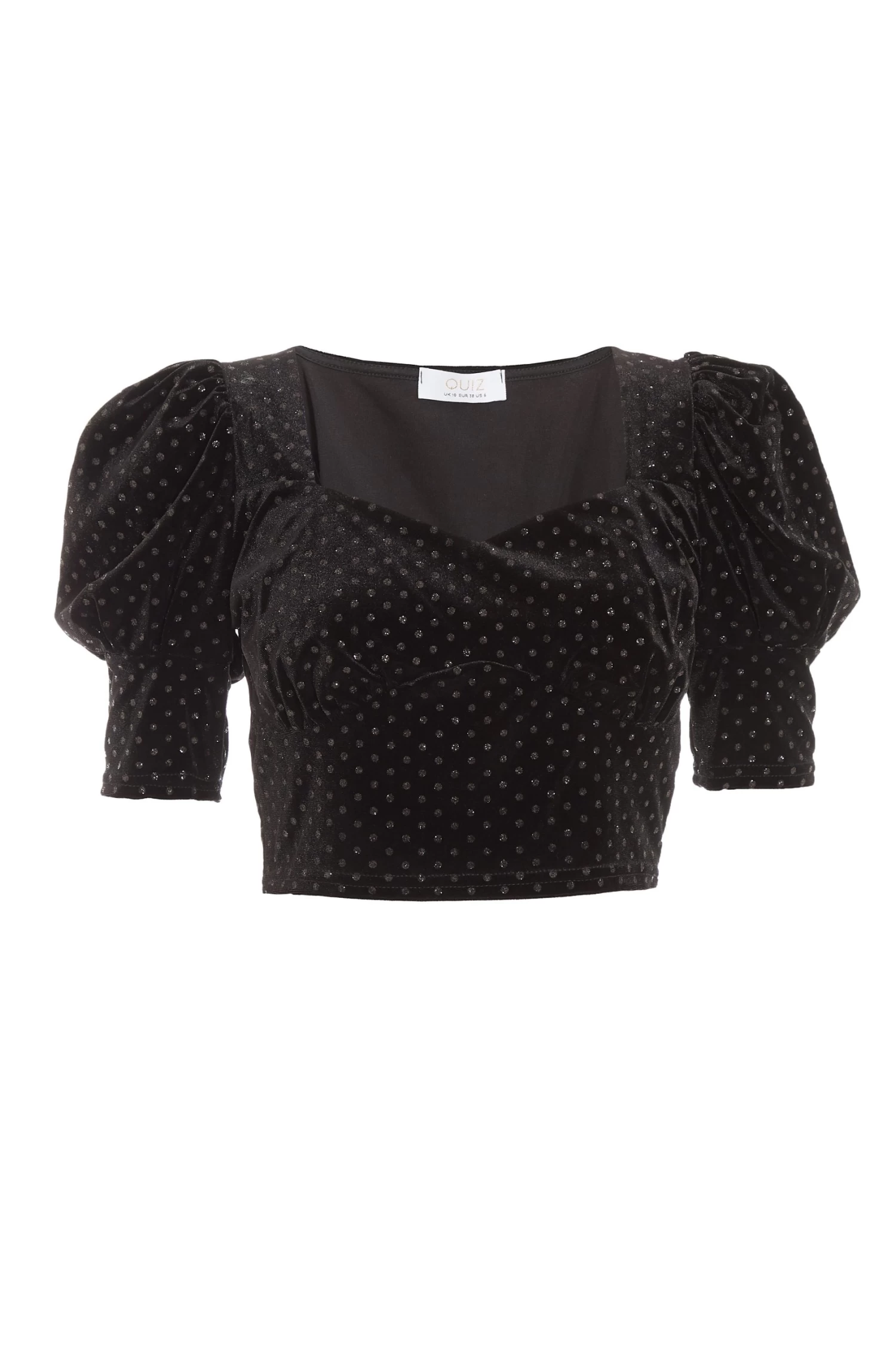 Black Velvet Glitter Polka Dot Crop Top 1 Black Velvet Glitter Polka Dot Crop Top