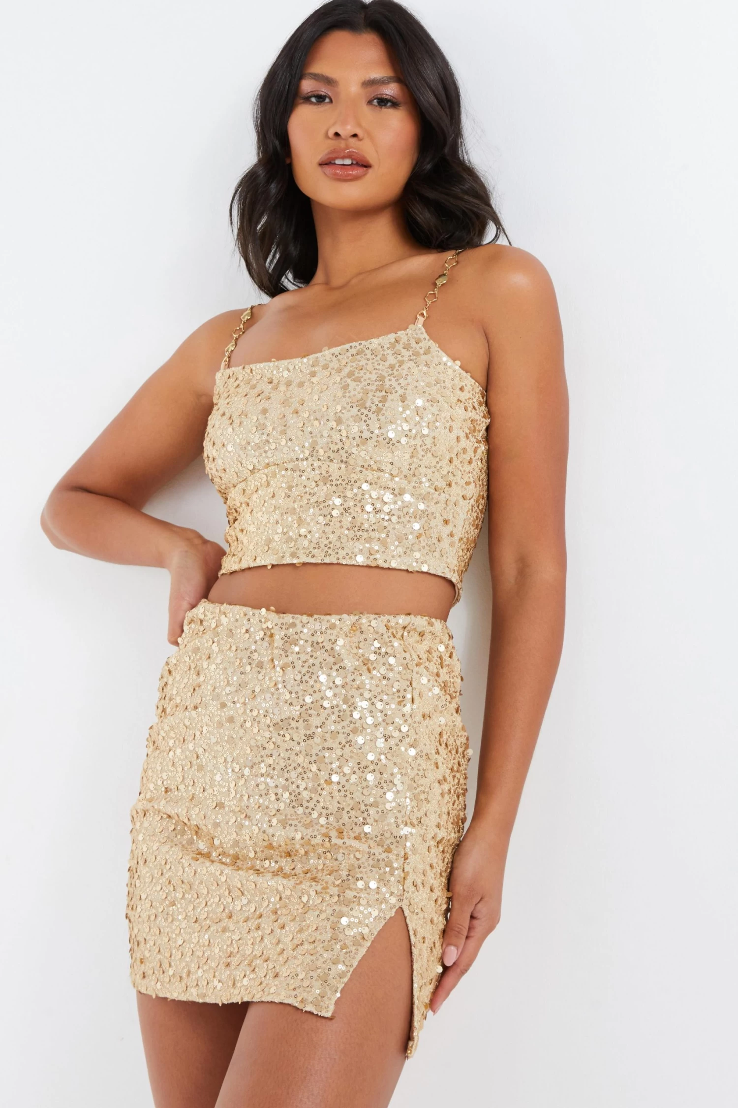 Gold Sequin Mini Skirt 2 Gold Sequin Mini Skirt - Image 2