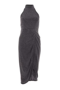 Grey Glitter Ruched Midi Dress