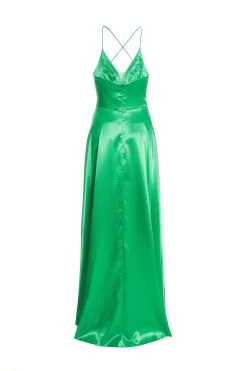 Jade Green Satin Maxi Dress -Women Clothing Sale 00100036084 ZB