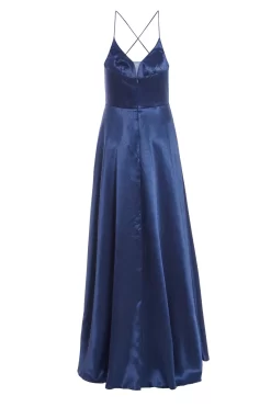 Navy Satin Maxi Dress -Women Clothing Sale 00100036085 ZB scaled