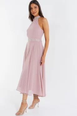 Pink Embellished Chiffon High Neck Midaxi Dress -Women Clothing Sale 00100036088 XS scaled