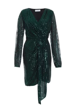 Bottle Green Sequin Sash Bodycon Dress