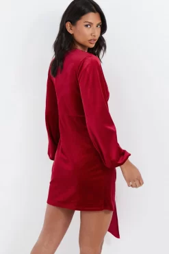 Red Velvet Sash Bodycon Dress -Women Clothing Sale 00100036114 XB scaled