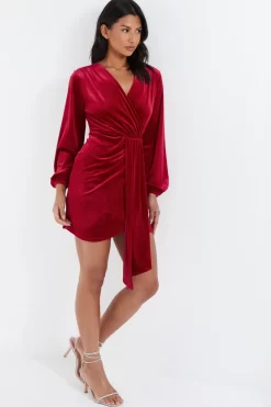 Red Velvet Sash Bodycon Dress -Women Clothing Sale 00100036114 XS scaled