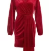 Red Velvet Sash Bodycon Dress