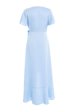 Light Blue Satin Wrap Maxi Dress -Women Clothing Sale 00100036140 ZB scaled