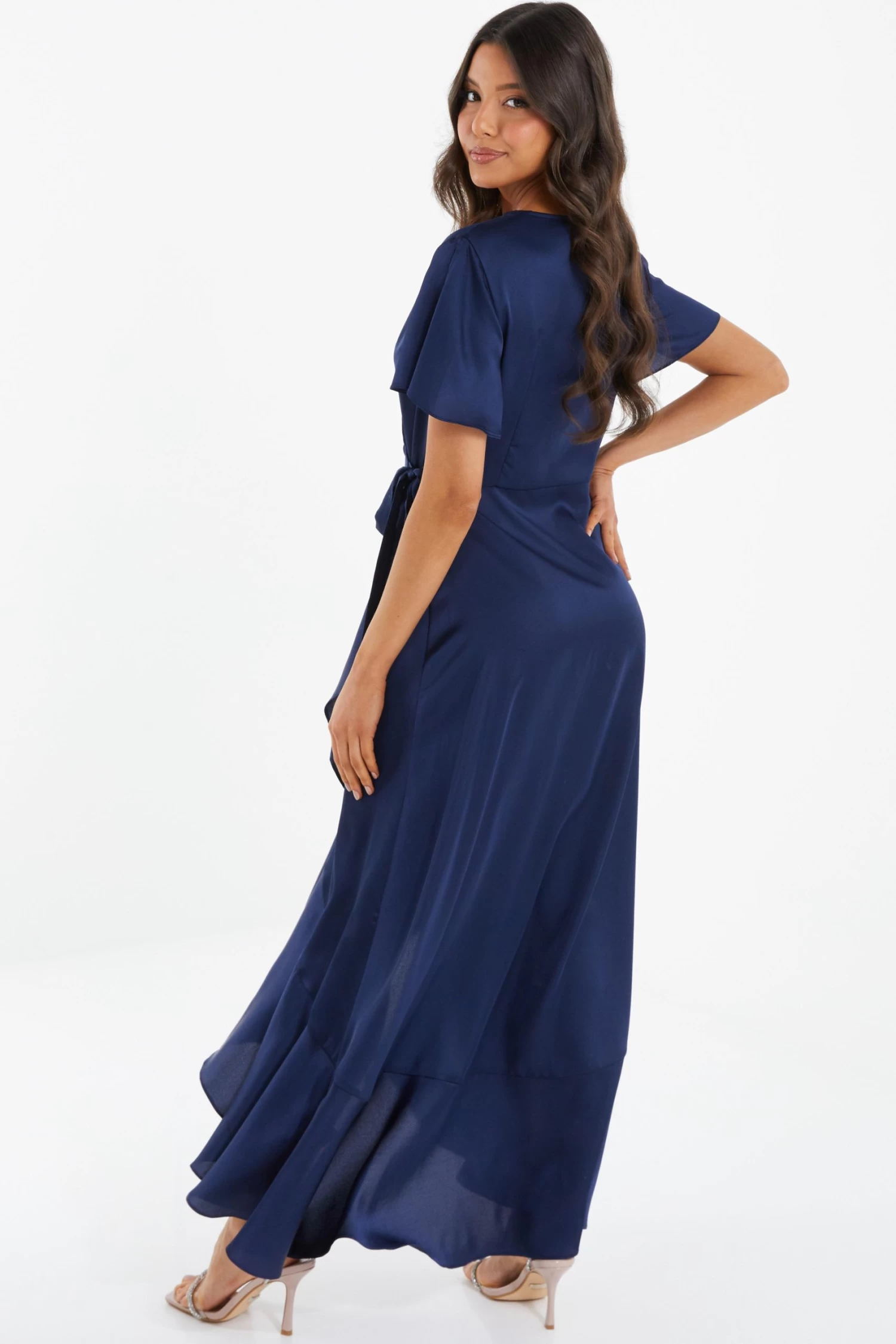 Navy Satin Wrap Maxi Dress 3 Navy Satin Wrap Maxi Dress - Image 3