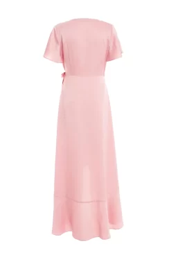 Pink Satin Wrap Maxi Dress 10 Pink Satin Wrap Maxi Dress -Women Clothing Sale 00100036142 ZB scaled
