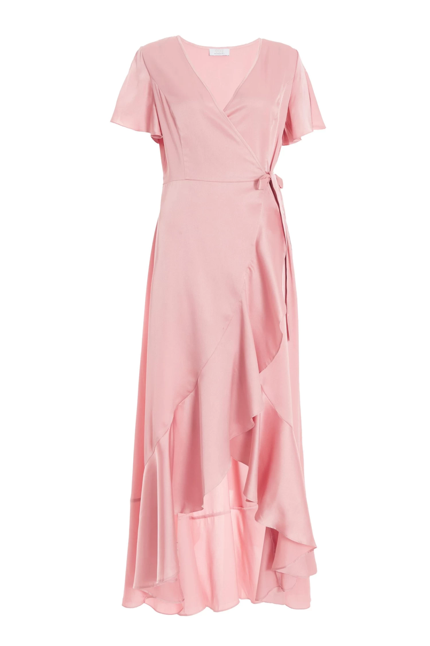 Pink Satin Wrap Maxi Dress 1 Pink Satin Wrap Maxi Dress