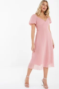 Pink Chiffon Crinkle Midi Dress -Women Clothing Sale 00100036160 XS scaled