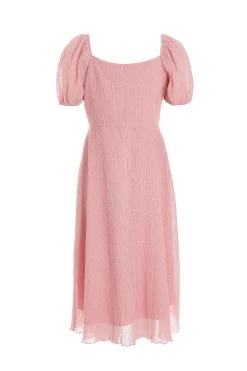 Pink Chiffon Crinkle Midi Dress -Women Clothing Sale 00100036160 ZB