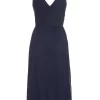 Navy Chiffon Crinkle Midi Dress