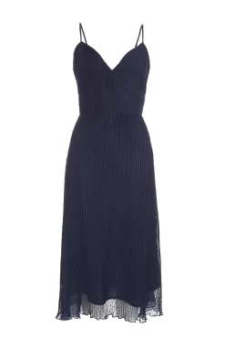 Navy Chiffon Crinkle Midi Dress