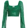 Green Sequin Cut Out Crop Top