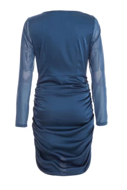 Blue Satin Ruched Mini Dress 10 Blue Satin Ruched Mini Dress -Women Clothing Sale 00100036170 ZB scaled