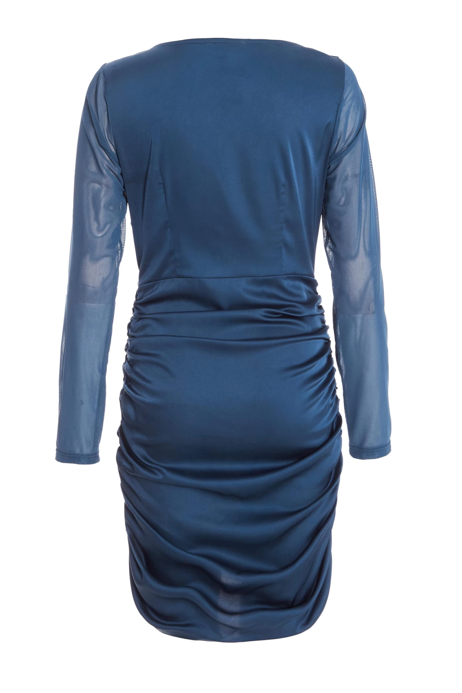 Blue Satin Ruched Mini Dress 5 Blue Satin Ruched Mini Dress - Image 5