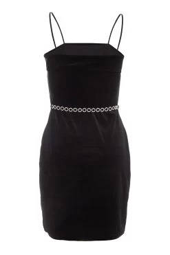 Black Velvet Diamante Mini Dress 10 Black Velvet Diamante Mini Dress -Women Clothing Sale 00100036172 ZB