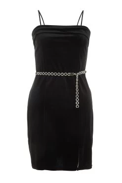 Black Velvet Diamante Mini Dress
