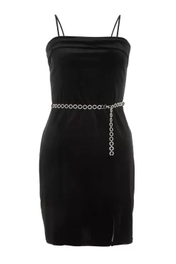 Black Velvet Diamante Mini Dress