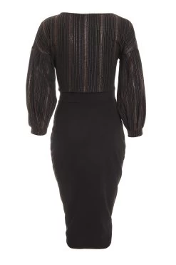 Black Shimmer Wrap Bodycon Midi Dress -Women Clothing Sale 00100036175 ZB
